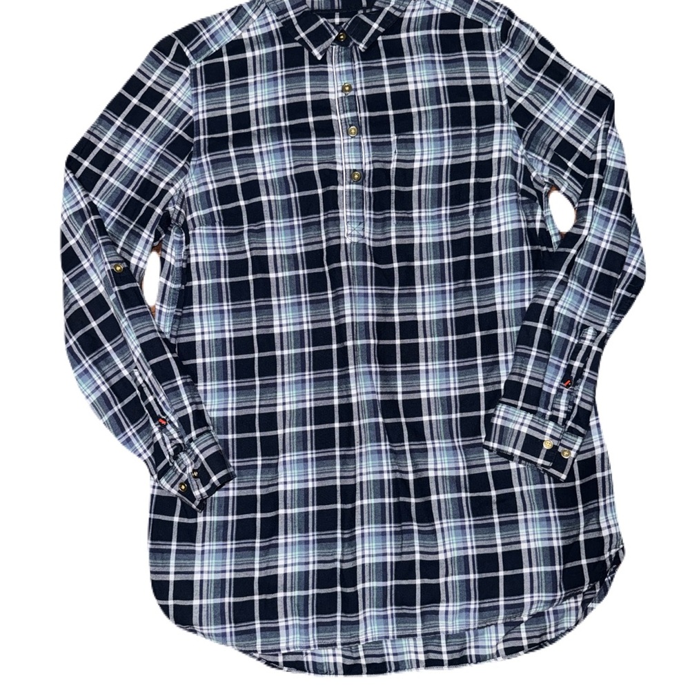Tommy Hilfiger Men's Navy and White Checkered Long Sleeve Shirt